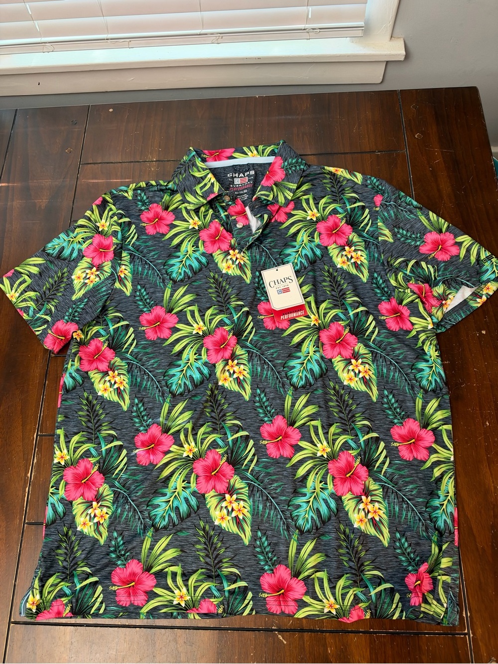 Chaps Men’s Tropical Polo with Pink & Green Floral Print